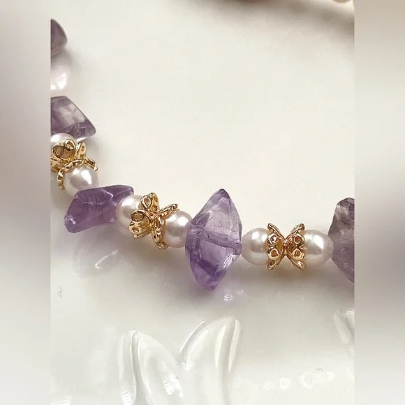 GP47-Handmade Natural Amethyst And Natural Freshwater Baby Pearl Necklace - Picture 8 of 13